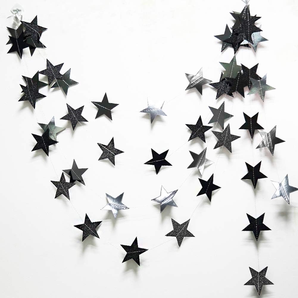 Cheerland Glitter Black Silver Star Moon Garland Kit Halloween Party Decoration Hanging Paper Twinkle Star Birthday Party Supplies Wedding Baby Shower Retirement Graduation New Year Engagement… - Image 3