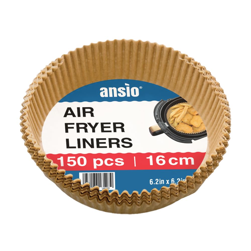 ANSIO Air Fryer Paper Liners – 150 PCS Round Disposable Liners, 16cm x 4.5cm Inner Fit – Pack of 150