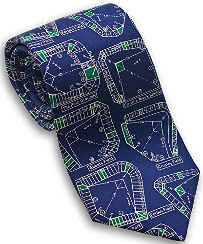 Josh Bach Men's Baseball Stadiums Silk Necktie Blue, Made in USA