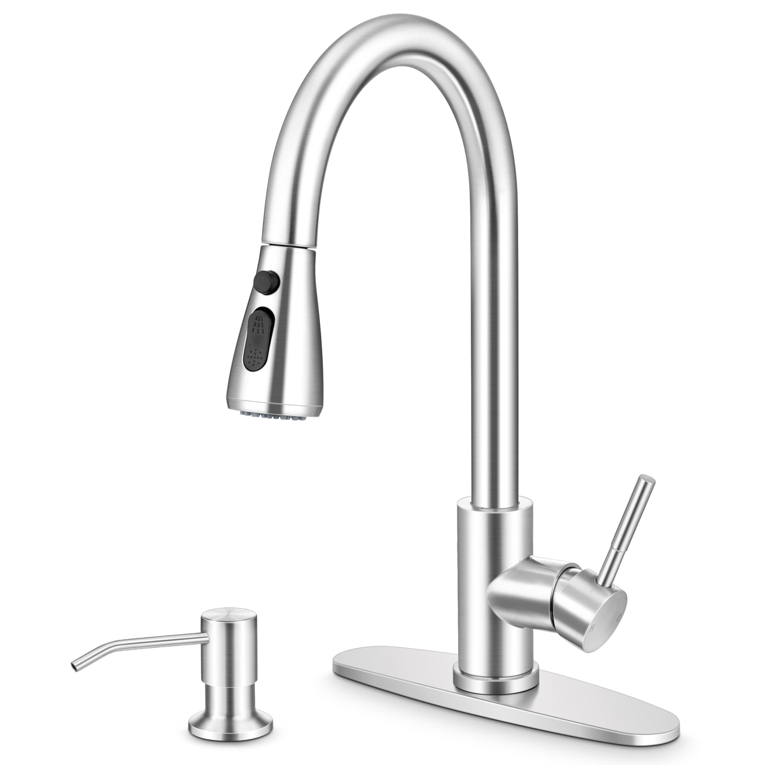 Photo 1 of ****PARTS ONLY ******Herogo Brushed Nickel Kitchen Sink Faucet Set with Pull Down Sprayer and Soap Dispenser, Stainless Steel Rv Outdoor Kitchen Faucet for 1-3 Hole with Pop Up Drain, Deck Plate and Supply