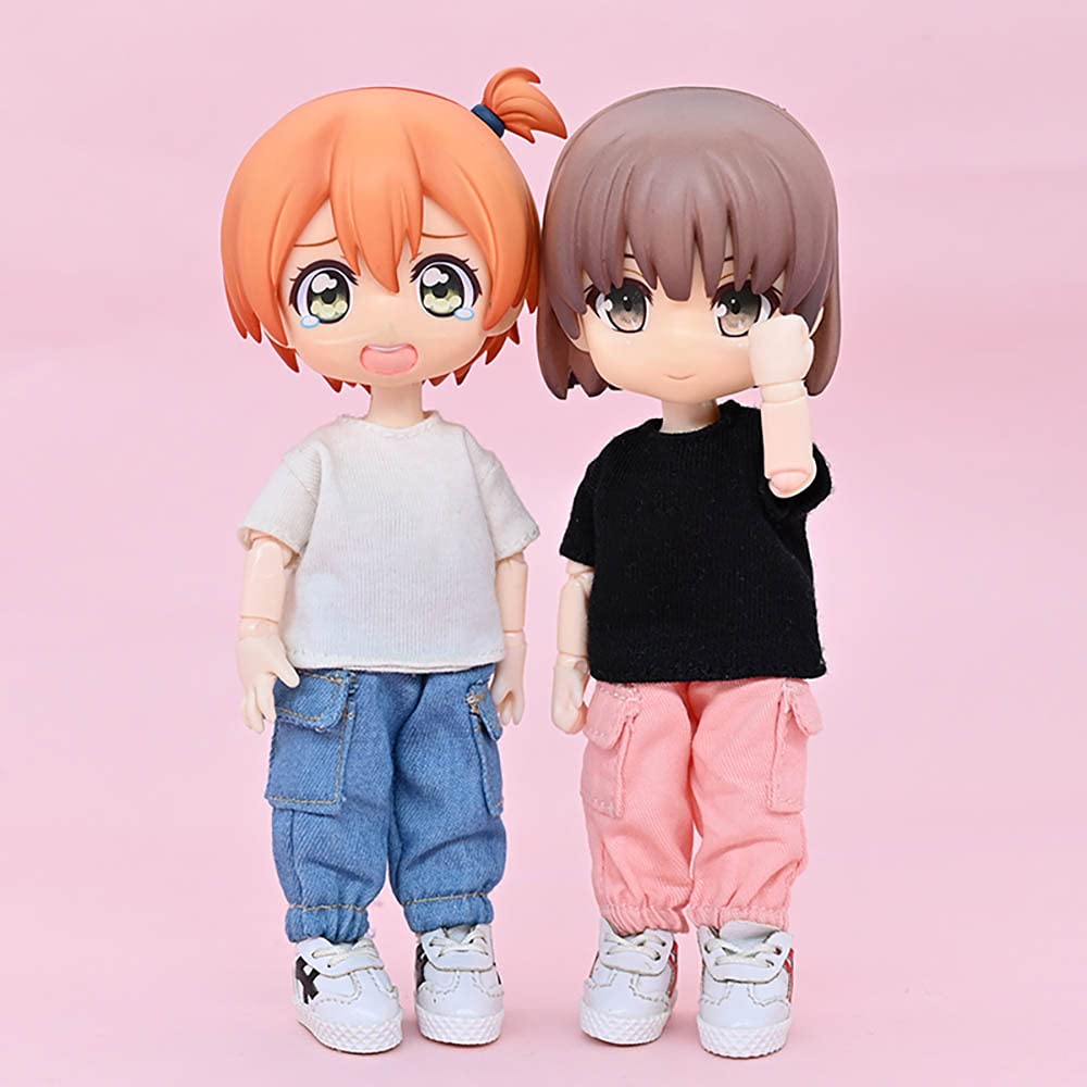 niannyyhouse T-Shirt + Pants 2-Piece Set Camouflage Overalls Solid Color T-Shirt 1/12 BJD OB11 Doll 4.3 inches (11 cm) Body Figure Accessory (Black)
