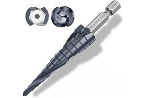 MACXCOIP Upgrade M35 Cobalt Step Drill Bit with Ultra TiAIN Coating, 1/8“-1/2” Unibit Step Bit with Double Sprial Flute, 1/4" Hex Shank Drill Bit for Metal, Stainless Steel, Aluminum, Copper, Wood