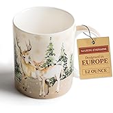 Maison d' Hermine Coffee Mug with Handles Fine Bone China Mugs Pack of One Tea Cups for Hot Beverages Cappuccino Latte Home Restaurant Easter Gifts (Deer In The Woods - Forest Deer, 12 Ounce)