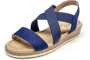 VJH confort Women's Flat sandals, Comfort Slip-on Elastic ankle strap Slingback Light Weight Casual Walking Sandals
