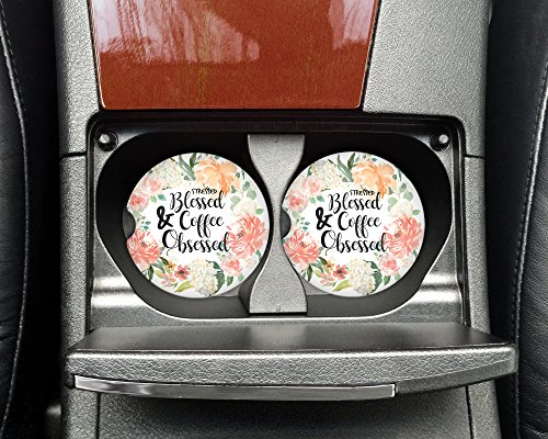 Stressed Blessed and Coffee Obsessed - Car coasters - Sandstone auto cup holder coasters Christian motivational - Gifts for women