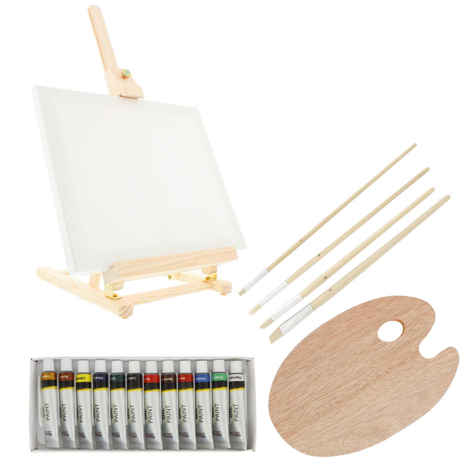 US Art Supply® Wood Studio Table Easel & Paint Box Set with 12 Paint