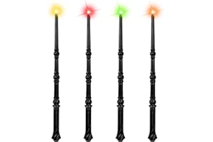 EnrichFun Light Up Magic Wand with Sounds & 4 Color Lights - 4PCS Illuminating Wizard Witch Toy Wands for Kids - Cosplay Birthday Party Favors, Black