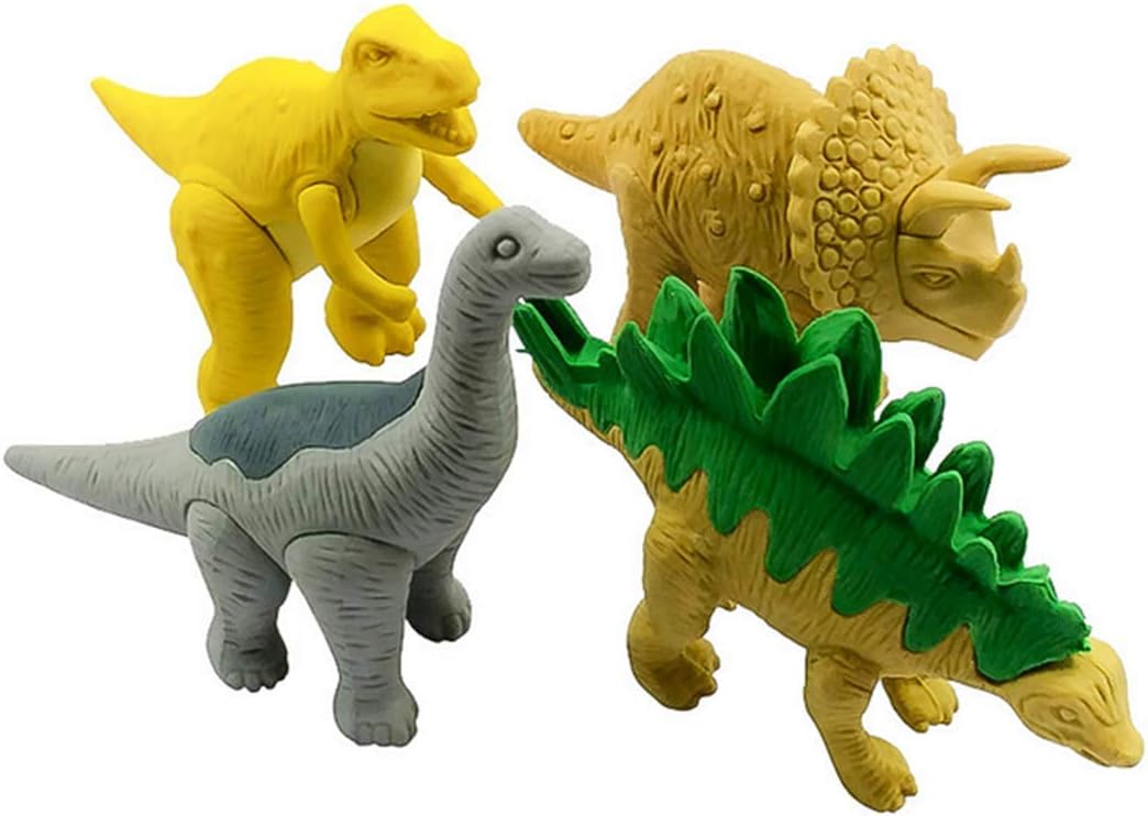 Pencil Erasers, Uooker 3D Cartoon Cute Dinosaur Pencil Erasers Set Office School Supplies for Kids Dinosaur Party Suplies, 4 Pack
