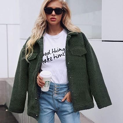 Soteer Damen Mantel Warmer künstlicher Wollmantel Wintermantel Teddy-Fleece Jacke Sweatshirts Jacke Revers Damen Oversized El