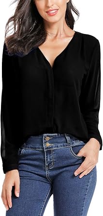 black v neck chiffon top