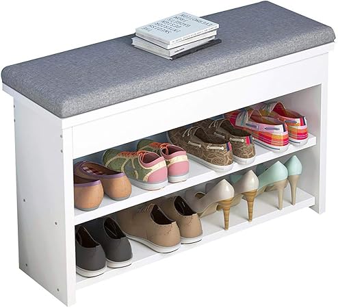 jhsms Banco de Zapatos de Madera con cojín, Zapatero de Entrada Banco