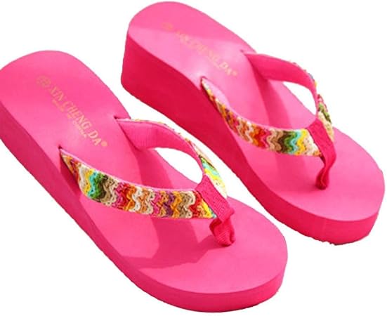 hot pink wedge flip flops
