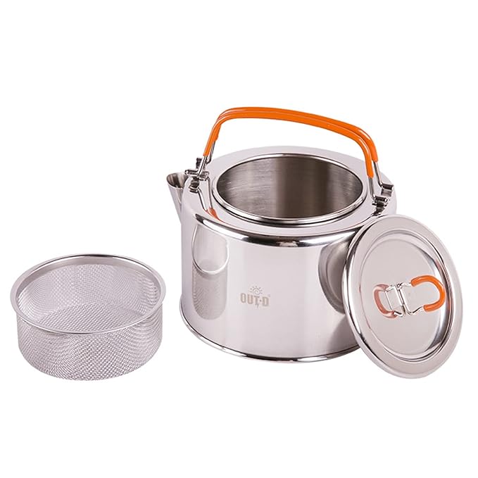1L Outdoor Camping Kettle Stainless Steel Tea Pot Coffee Pot with Tea