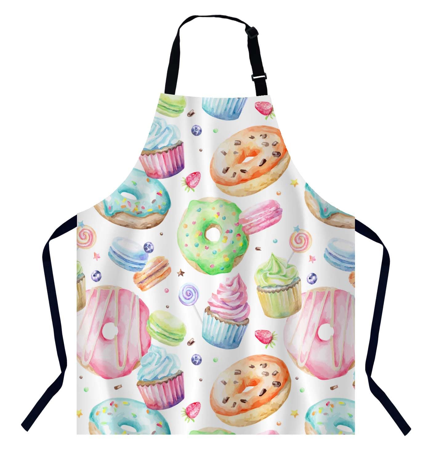 BGBDEIA Sweet Delicious Watercolor Macarons Kitchen Apron for Women Men, Adjustable Apron Chef Bakers Apron Cooking Apron Cooking Baking Gardening
