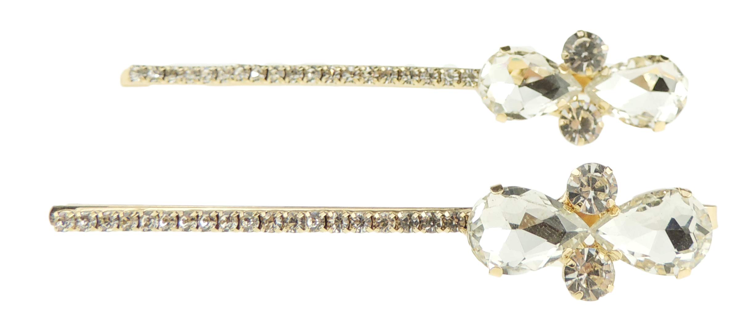 Womens Girls Sparkly Bow Rhinestone Jeweled Crystal Diamante Party Birthday Christmas Bridal Wedding Accessories Slides Hairpin Hair Clips Grips Bobby Pins Set of 2 Gold Tone Butterfly (Clear)