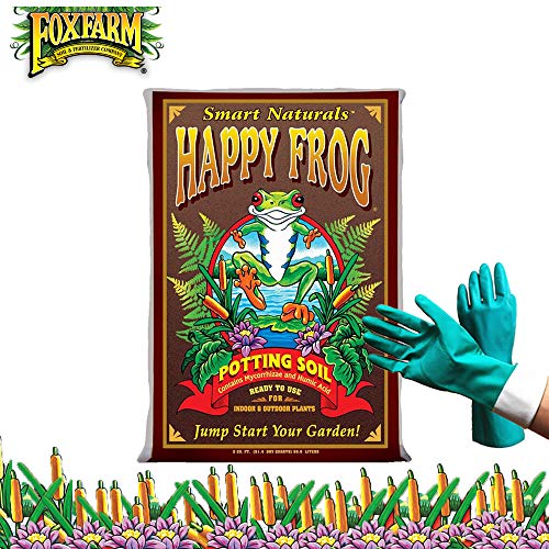 Fox Farm Happy Frog Organic Potting Soil Mix Indoor Outdoor Garden Plants, 51.4 Quart(2 cu ft) (Bundled with Pearsons Protective Gloves)
