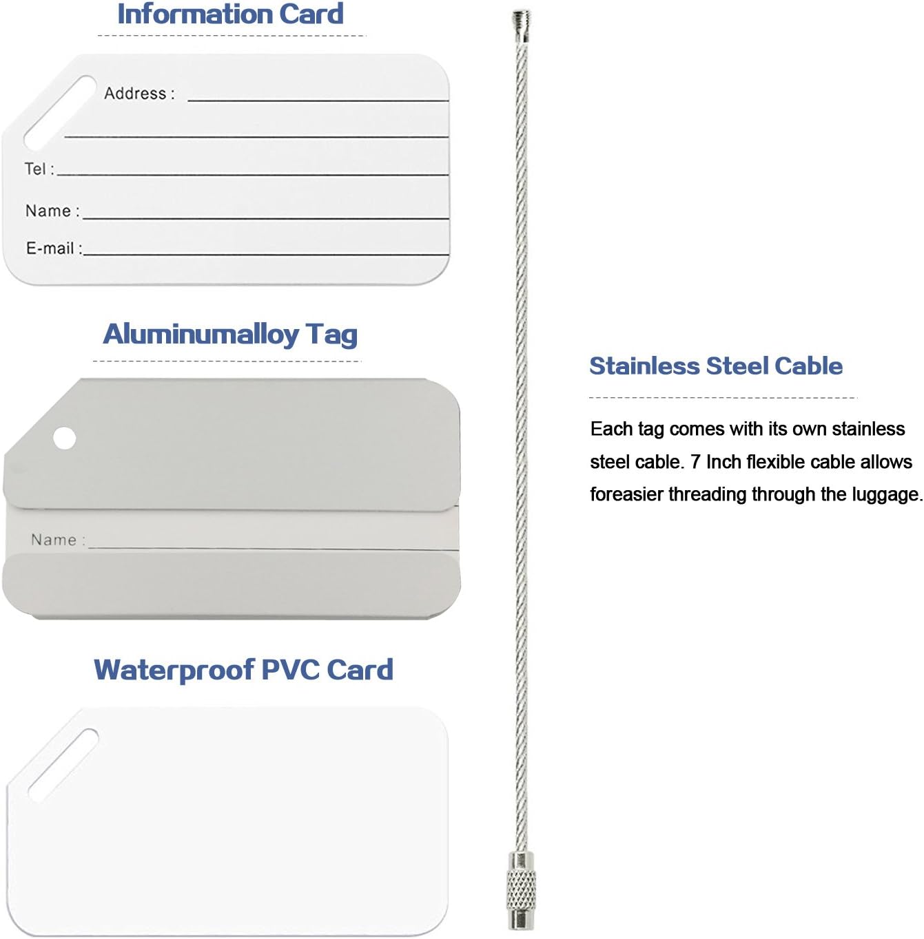 Aluminum Luggage Tag for Luggage Baggage Travel Identifier by Ovener (Silver 2 Pcs) - Image 5