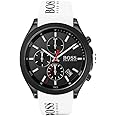BOSS Velocity Men's Stainless Steel Quartz Watch with Silicone Strap, White, (Model: 1513718)
