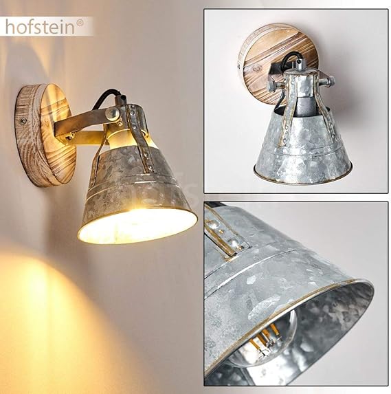 Applique murale Berkeley en métal finition zinc et bois, spot mural