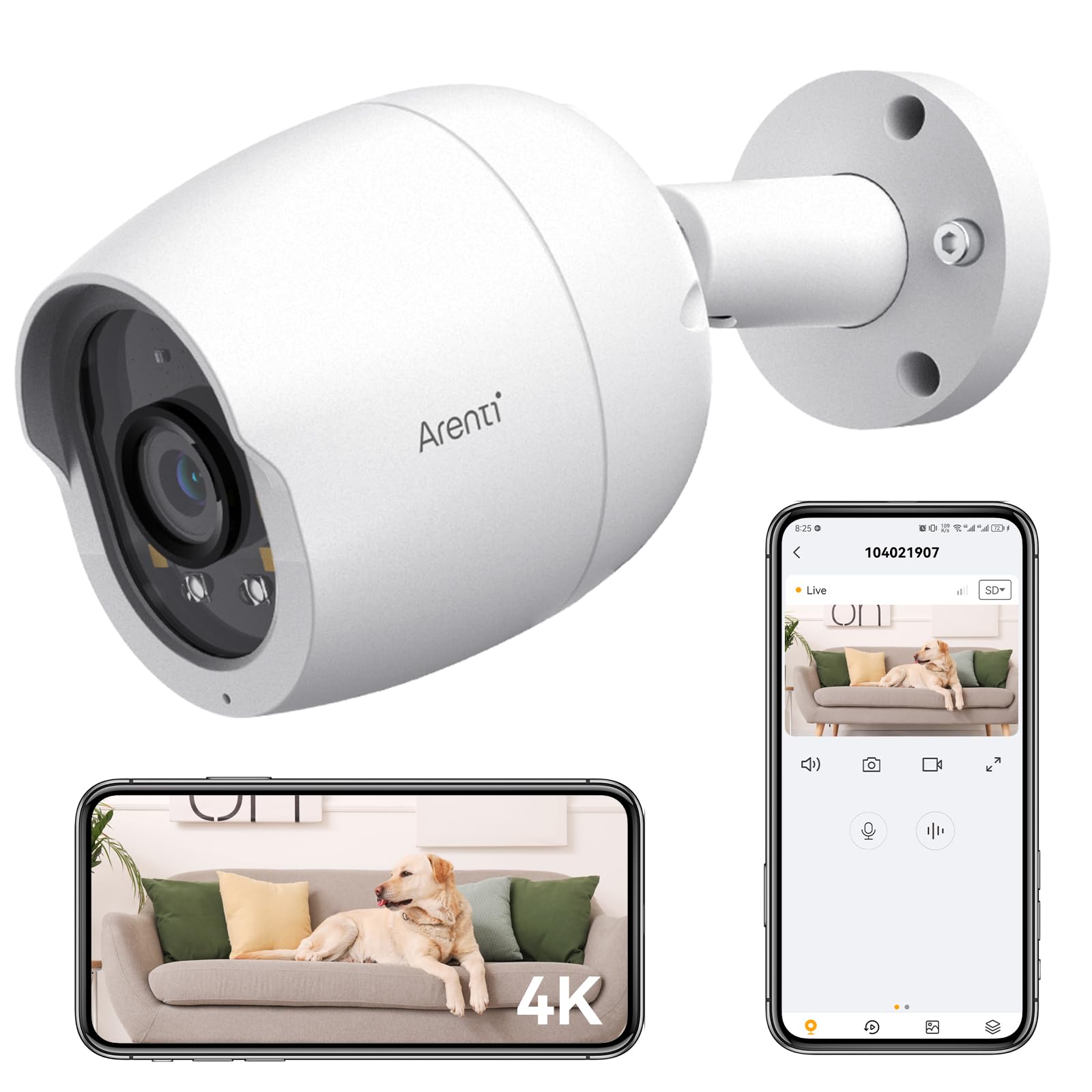 Photo 1 of *** FOR PARTS ONLY/NON-FUNCTIONAL**** ARENTI 8MP PoE IP Camera Outdoor, 4K Bullet Surveillance Cameras for Home Security with Human/Vehicle Detection, Full Color Night Vision, Two Way Talk, App Control (White)