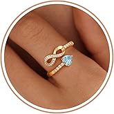 fersltily Valentines Day Gifts for Her,14k Gold Plated Birthstone Rings for Women Non Tarnish Infinity Promise Ring Adjustable Rings for Women Stackable Dainty CZ Ring Christmas Gifts for Her