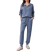 PINSPARK 2 Piece Sets for Women 2025 Fall Travel Outfits Long Sleeve Tracksuit Joggers Sets Half Zip Sweatsuit Matching Set