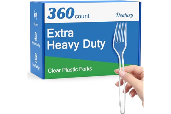 Dealusy 360 Count Extra Heavy Duty Clear Plastic Forks Disposable, BPA-Free, Heat Resistant, Solid and Durable Disposable Forks Bulk, Premium Plastic Forks heavy duty for Party Supply