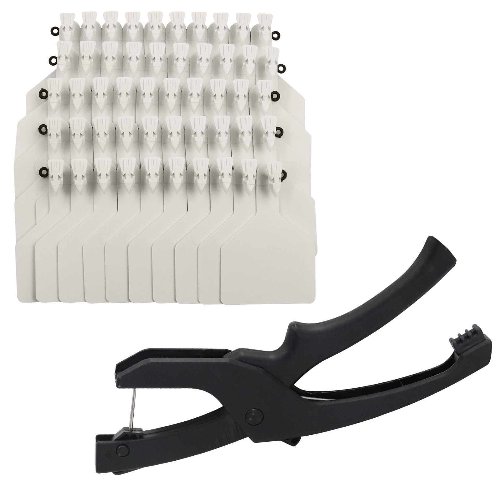 Photo 1 of Z Tags One-Piece Cattle Ear Tags 50pcs Blank Large Tags with Specialized Pliers, Animal Identification Tags for Cows Goats Sheep Pigs (White)