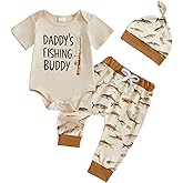 VSQWLZT Newborn Infant Baby Boy Fishing Outfit First Birthday Clothes Short Sleeve Romper + Pants + Hat 3Pcs Set