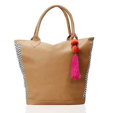 INDOFAS Womens Cotton Jacquard With PU Tote Bag (Multicolor, IDFALE003)