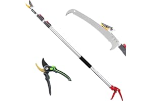 Lineslife Extendable Tree Pruner,Pole Pruner Pruning Shear, Telescopic Long Handle Tree Trimmer with Cut & Hold Bypass Clippers, Lightweight Adjustable Fruit Picker for Tree Branch Cutter