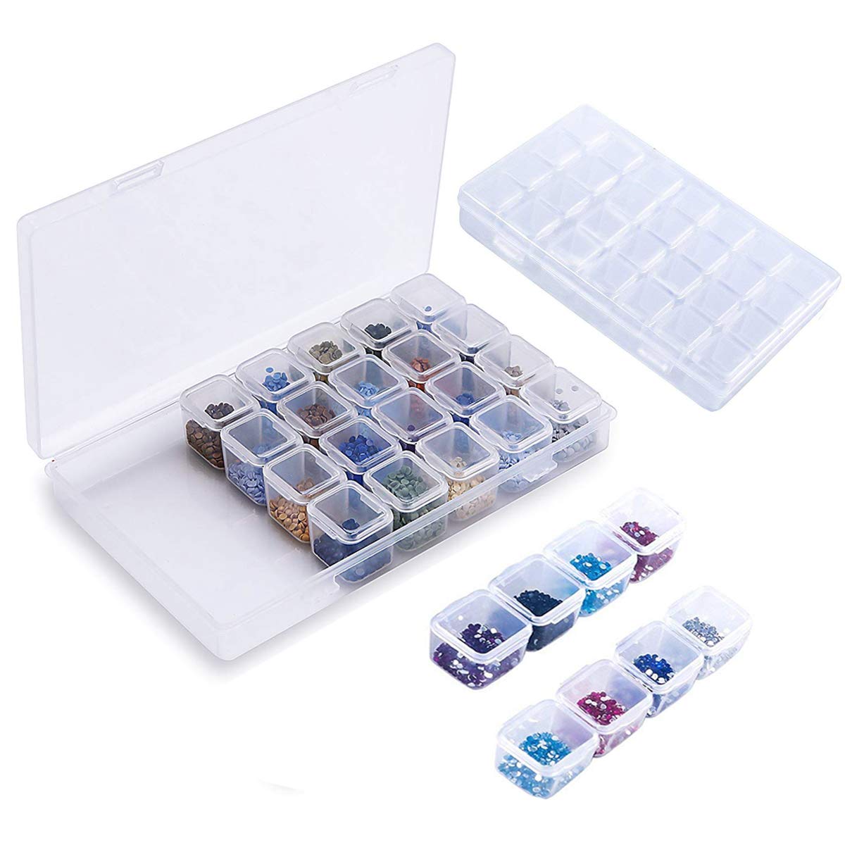 Dokpav Plastic Organiser Storage Box 28 Removable Grids Compartment for Jewellery Beads Earring Tool Container Clear