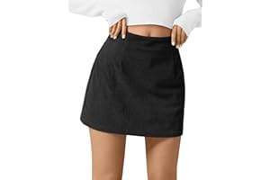 Wenrine Womens Corduroy Mini Skirt High Waisted Basic Casual A-line Short Fall Winter Skirts