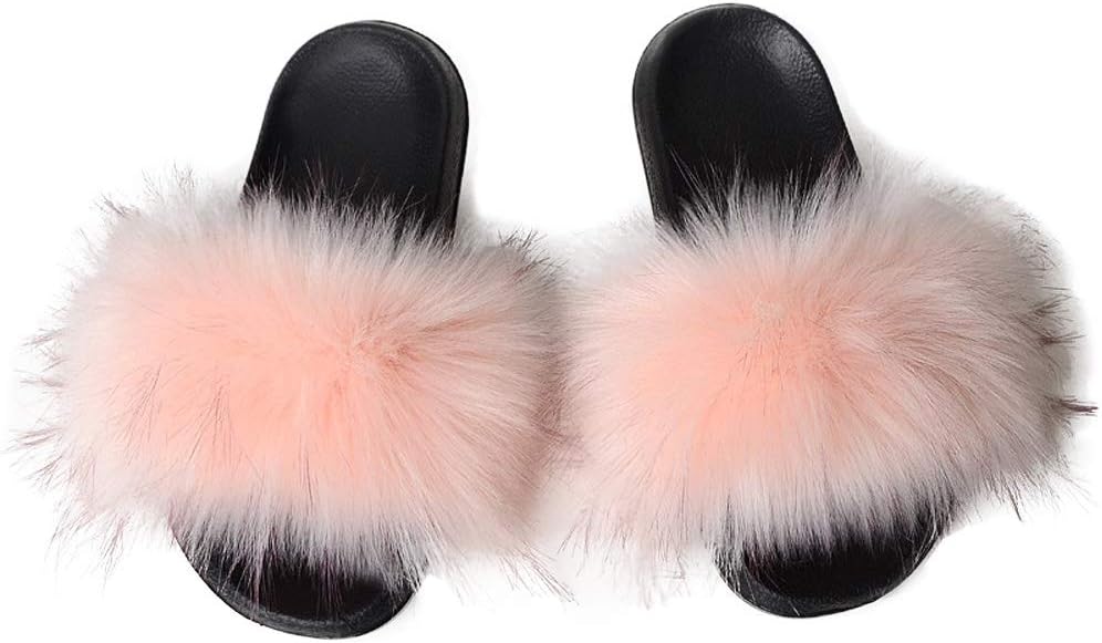 YYFURR Women's Fur Slide Slipper Sandal with Soft Furry Faux Fox Fur Lovely House Outdoor Slippers for Ladies Multicolor