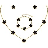 Gold Necklaces Bracelets Earring Set - 18K Gold Plated Flower Bracelet Chain,Stainless Steel Non Tarnish Floral Pendant Stud Jewelry Sets,Christmas Birthday Lucky Gift for Mom Wife Daughter Girlfriend