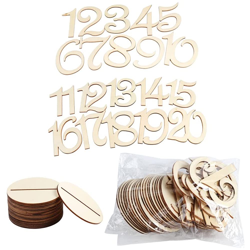 ANCLLO Wooden Table Number 1-20 Wedding Table Number with Base for Wedding Reception and Wedding Table Decorations