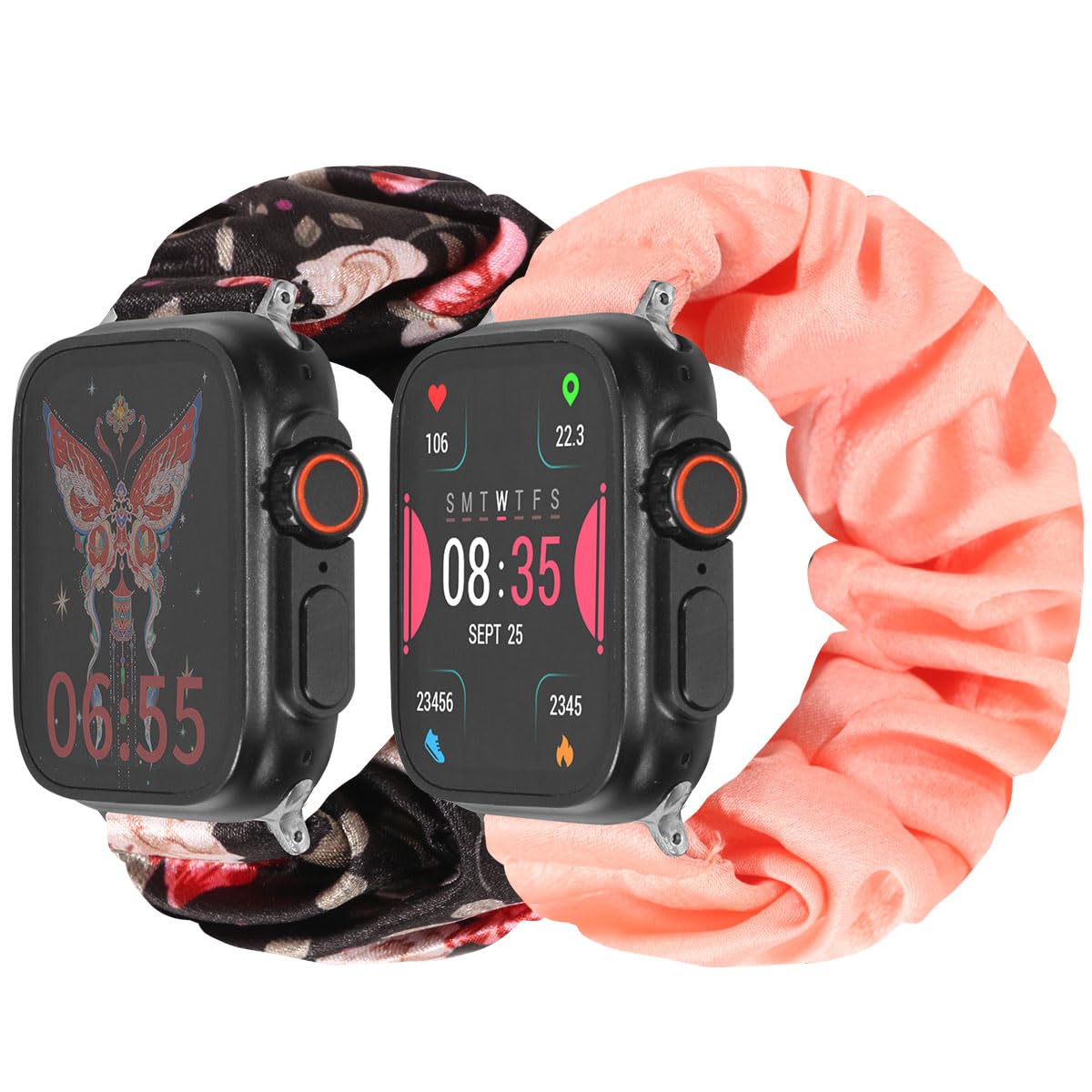 Meideli 2 Pack Compatible Scrunchie Watch Strap Apple iWatch 10 9 8 7 6 5 4 SE,Pattern Printed Fabric Wristband Scrunchie Elastic Strap for Apple Scrunchie Watch Strap 44mm 45mm 46mm