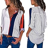 Blouses For Womens，Clearance Sale！！Farjing Womens Casual Long Sleeve Color Block Stripe Button T Shirts Tops Blouse（XL，Multicolor )