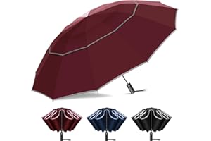 T2Raiwy 54 Inch Inverted Golf Umbrella for Rain, Automatic Windproof 12 Ribs Double Canopy Vented Reverse Folding Umbrella for Travel, UPF 50+ Compact Portable Upside Down Reflective Large Umbrellas