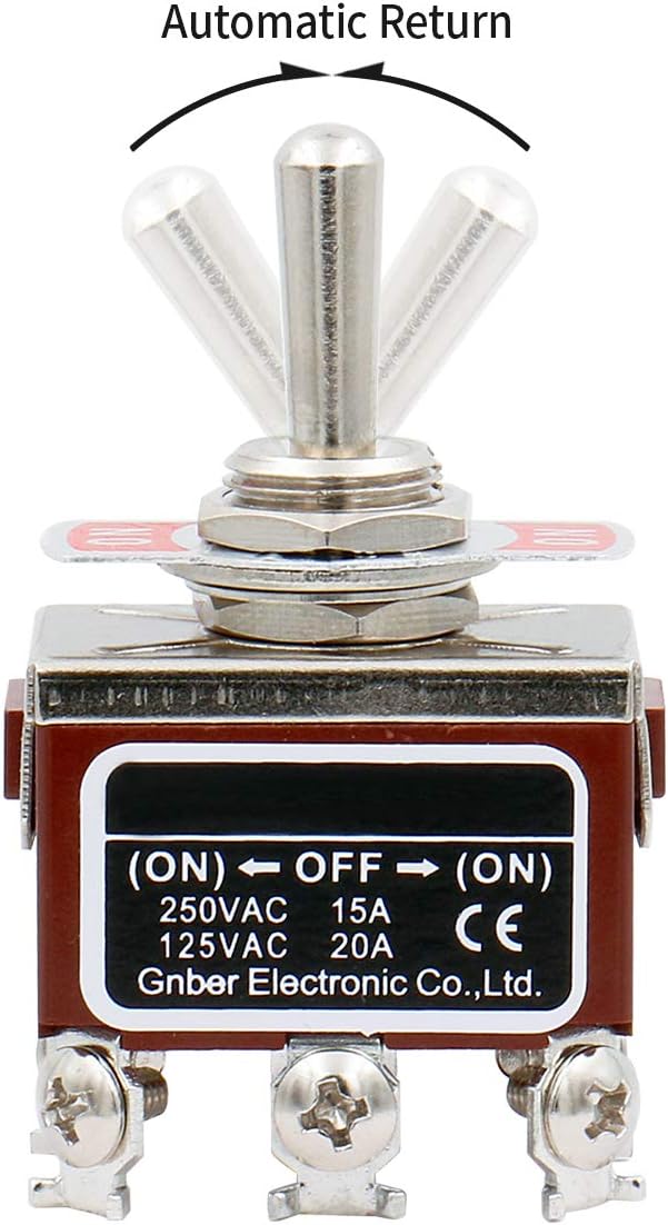 Heschen Metal Toggle Switch, RT1322FS, DPDT, Momentary (ON)/OFF/(ON), 3 position, 15A 250VAC, CE, Brown - Image 5