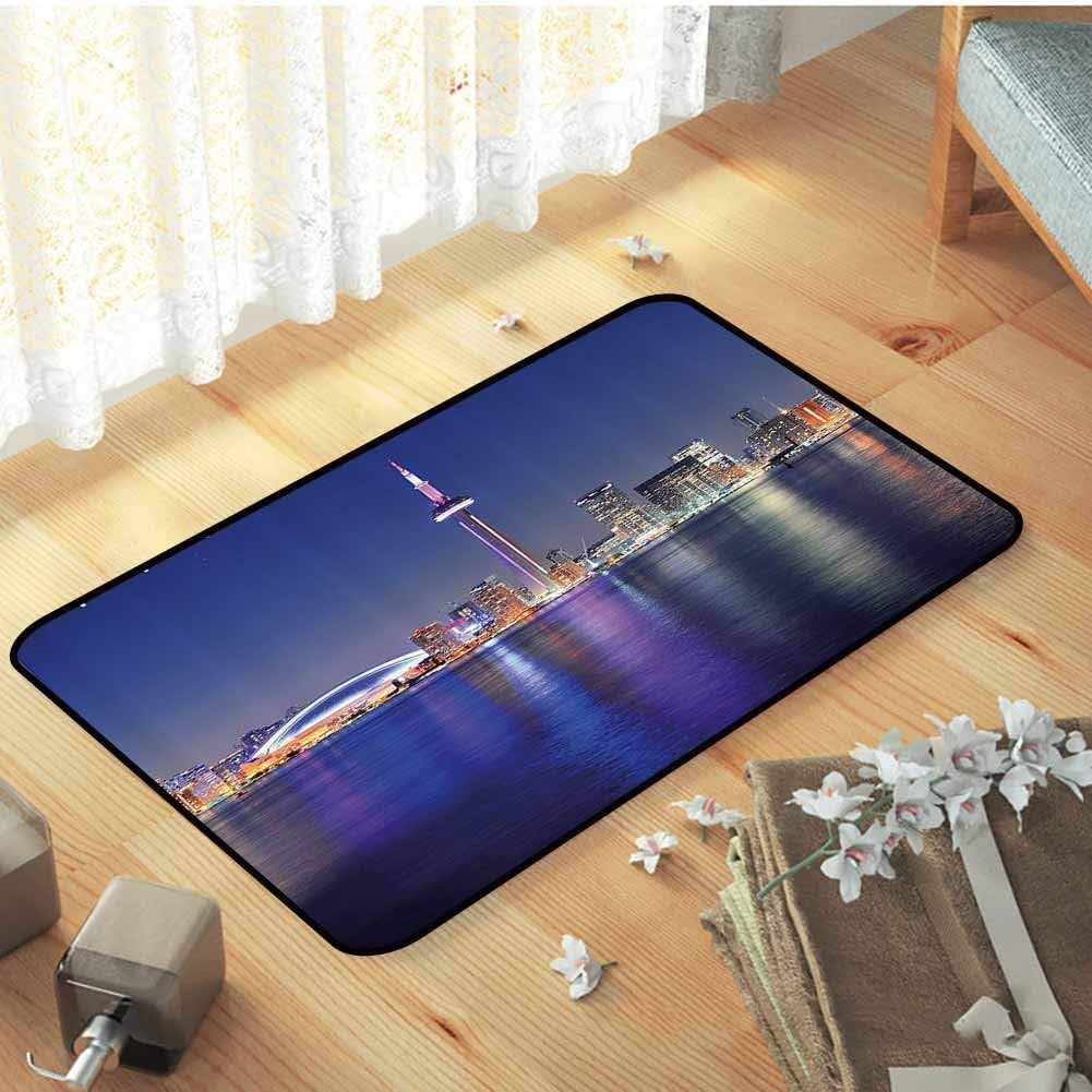 Anyangeight Blue Sofa mat Canada Toronto Sunset Over The Lake Panorama Urban City Skyline with Night Lights Rugs Blanket Stylish in Design, W35 x L47 Blue Pink Peach