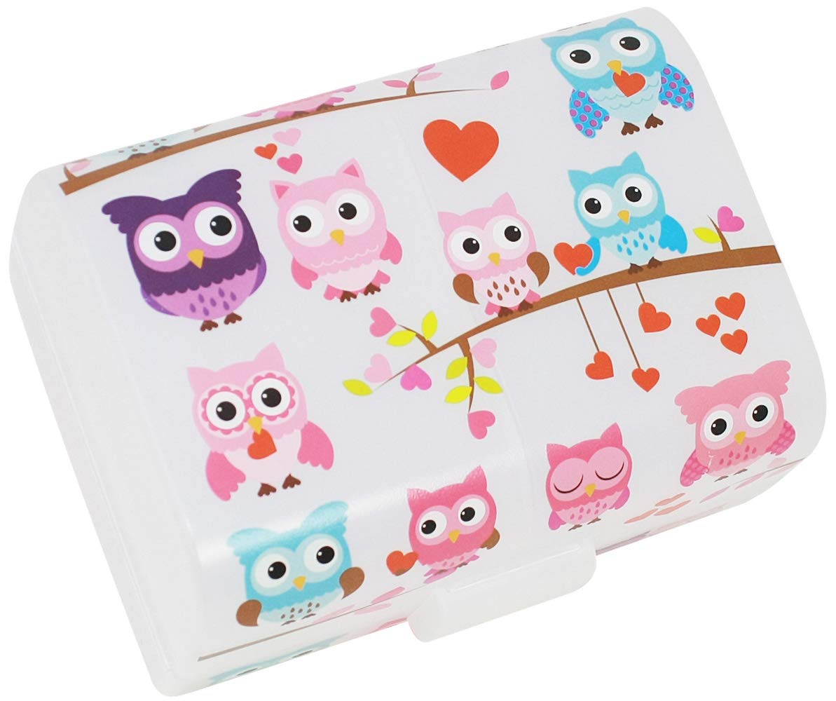 com-four® Lunch Box with lid in Vintage Style - Lunch Box with 3 compartments - Breakfast Box with dividers - Plastic Container - Storage Container for on the go 17 x 13 x 10 cm (1x Big Box - Owls)