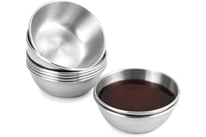 QWORK 8 Pack Stainless Steel Sauce Dishes for Seasoning, Sushi Dipping, Appetizers, 3.2 Inch Round Mini Individual Saucers Bo