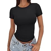 Trendy Queen Womens Basic T Shirts Summer Tops 2026 Crop Short Sleeve Slim Fit Tee Cute Gym Workout Clothes