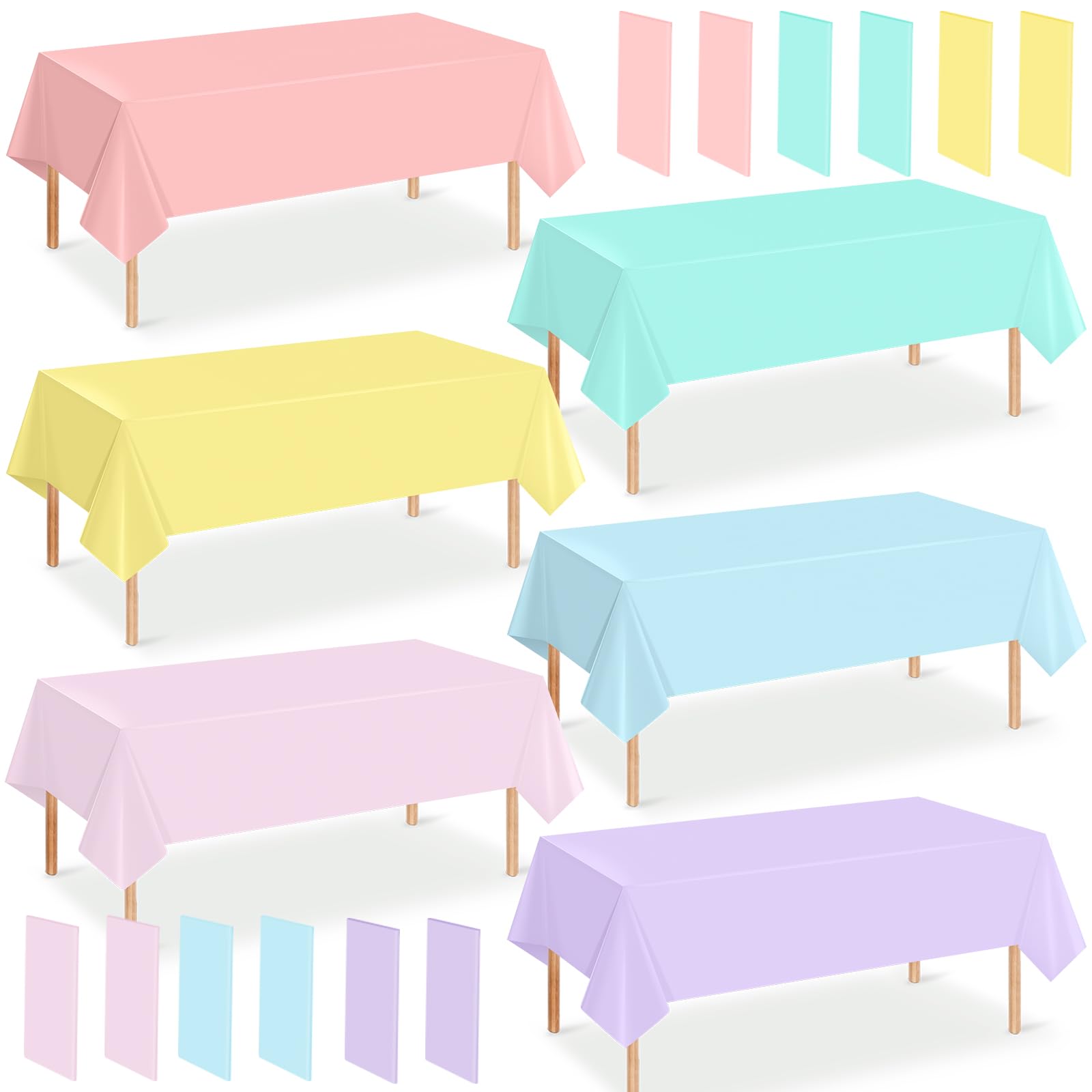YIDAKO 12Pcs Pastel Tablecloths, Rainbow Mix Color Plastic Tablecloth Disposable Rectangle Table Covers for Baby Shower,Bridal,Wedding, Easter,Birthday and Ice Cream Party Decoration, 54 x 108 Inch