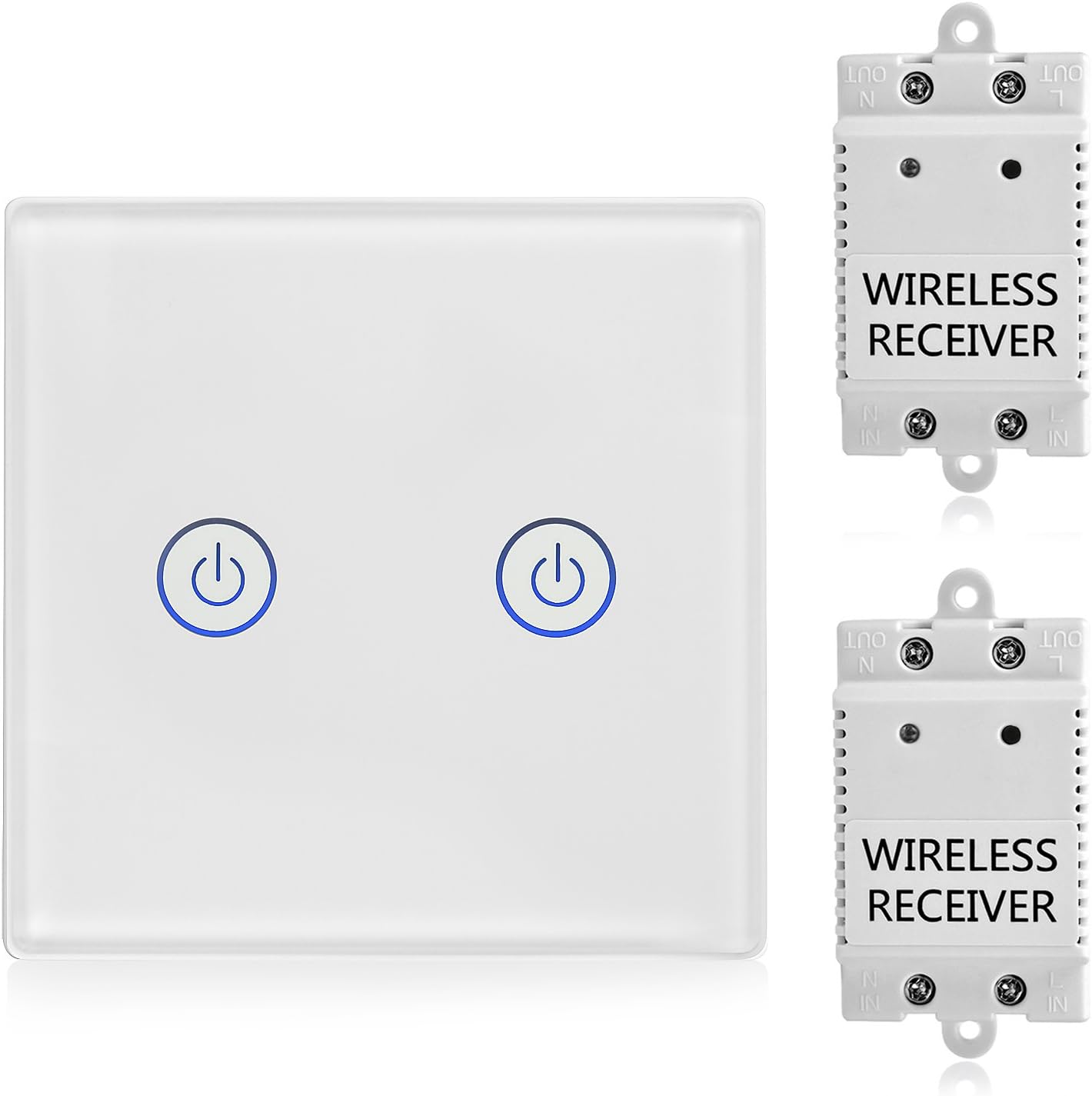TSSS 2 Way Touch Radio Switch with Receiver Kit - Wireless Light Switch - Remote Control Multi Unit Lamps - Crystal Glass Panel Touch Light Switch - Standard Panel Size 8.6 * 8.6cm