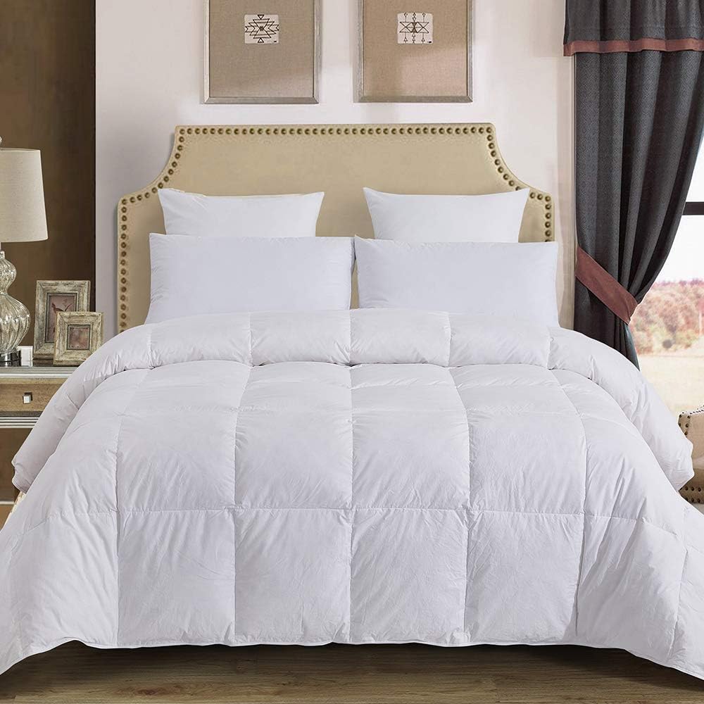 Decroom 100% Cotton Quilted Down Comforter with White Goose Duck Down Feather Filling-Lightweight Duvet Insert- Queen/Full