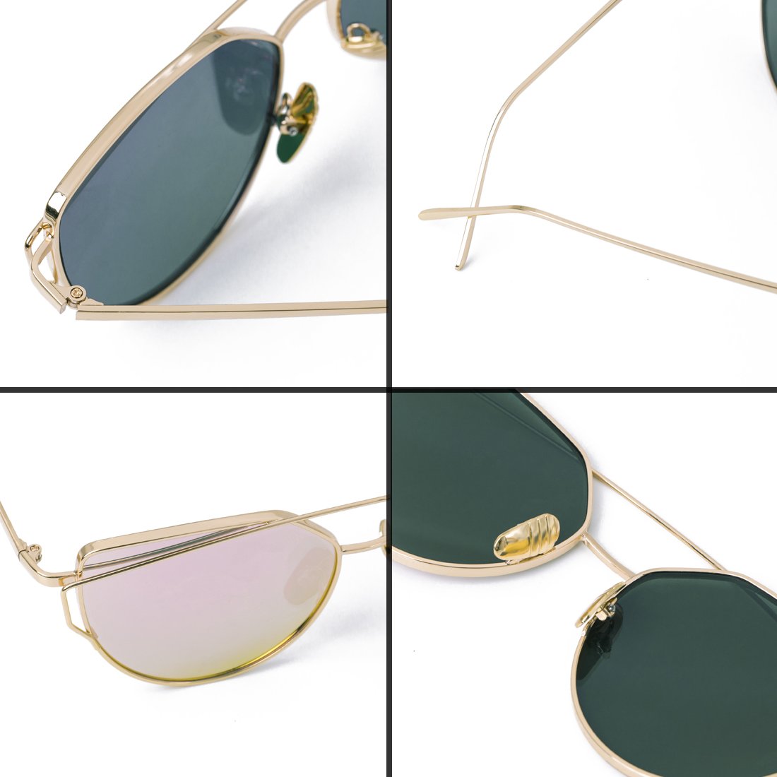 WISH CLUB Women Cat Eye Polarized Sunglasses Mirrored Reflective Flat Wide Lenses Metal Frame UV 400 Glasses (pink2)