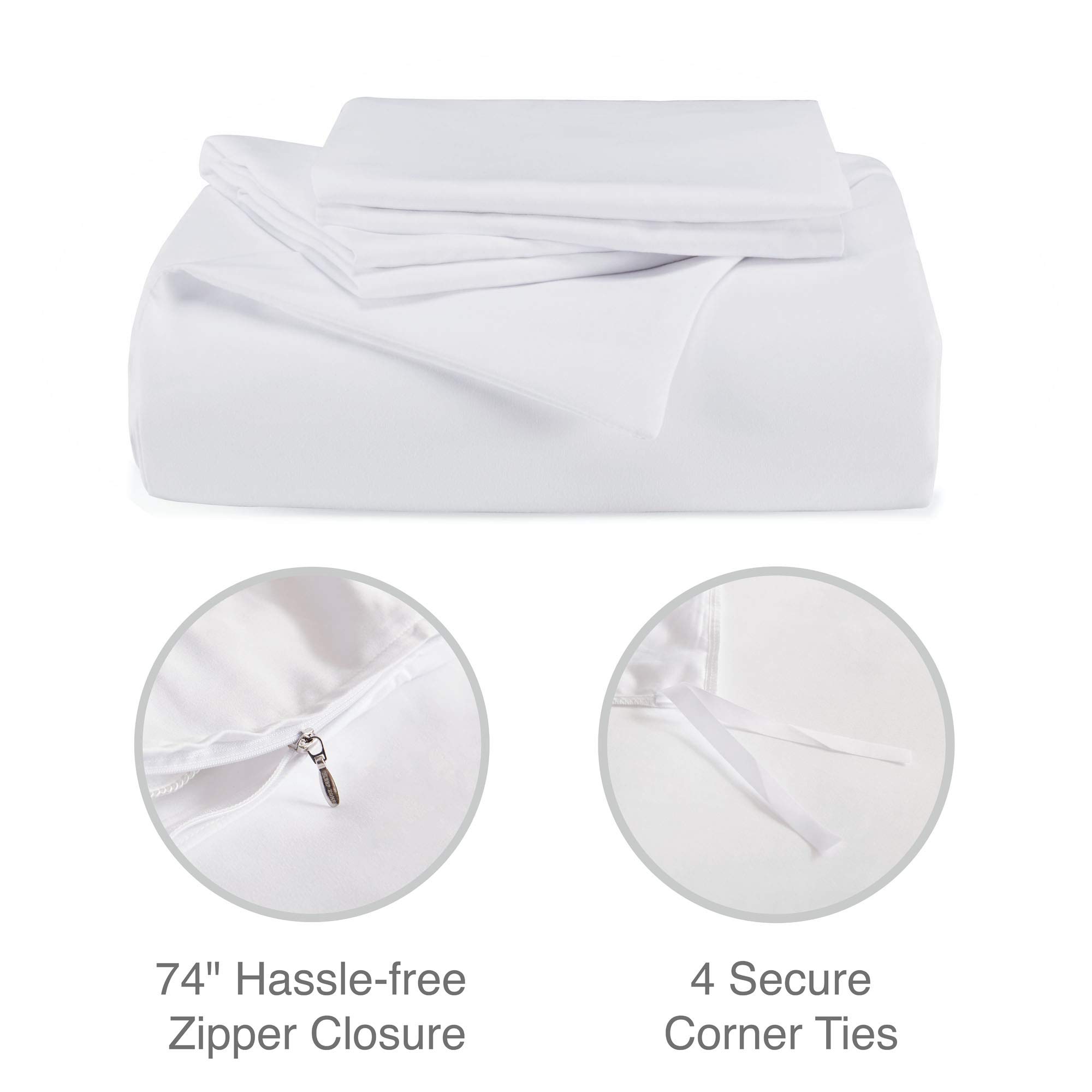Sleep Zone Bedding Duvet Cover Cooling 120gsm Soft Zipper Closure Corner Ties 3 PC, White,Full/Queen