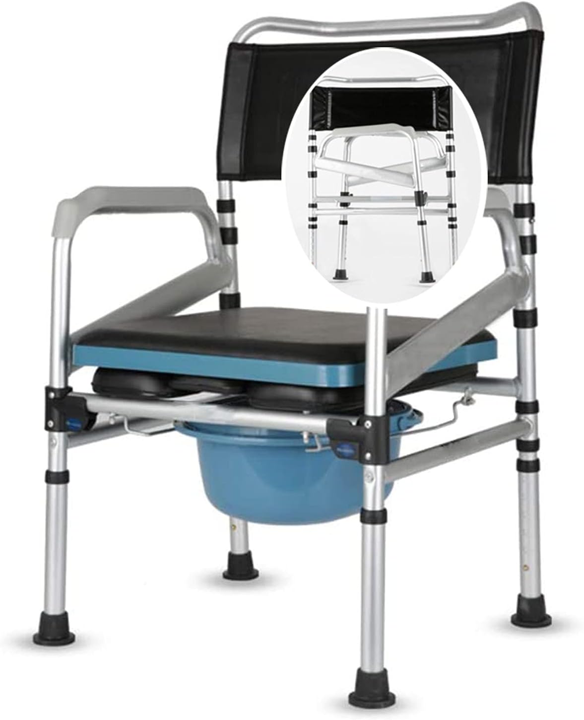 Commode Toilet Chair, Commode Seat with Padded Cushion Portable Adjustable Height Bedside